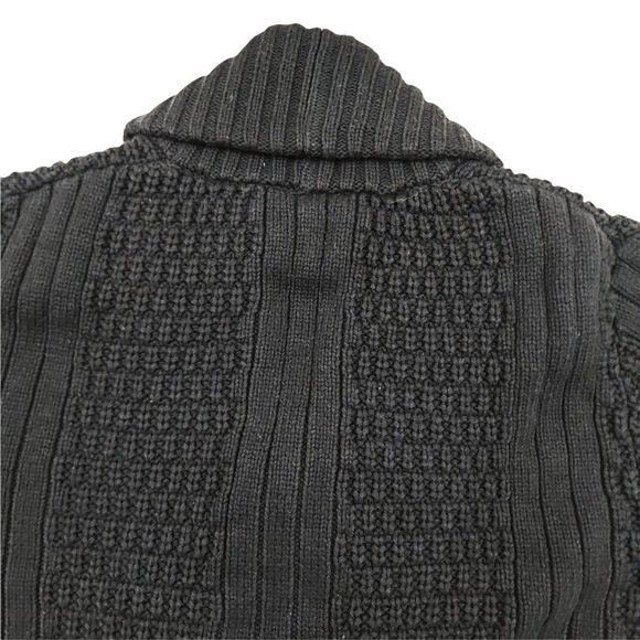 Guess Womens Waffle Knit Sweater Small Black Button Up Shawl Collar Long Sleeve - Picture 6 of 10